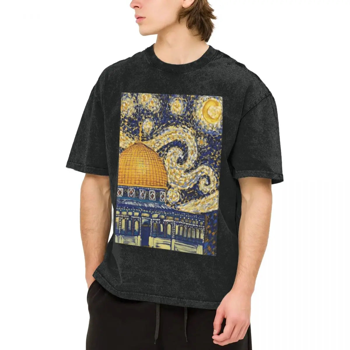 Palestinian Starry Night In Palestine T-Shirt Summer Streetwear T-Shirts Cotton Tee Shirt For Men Short-Sleeve Design Clothes