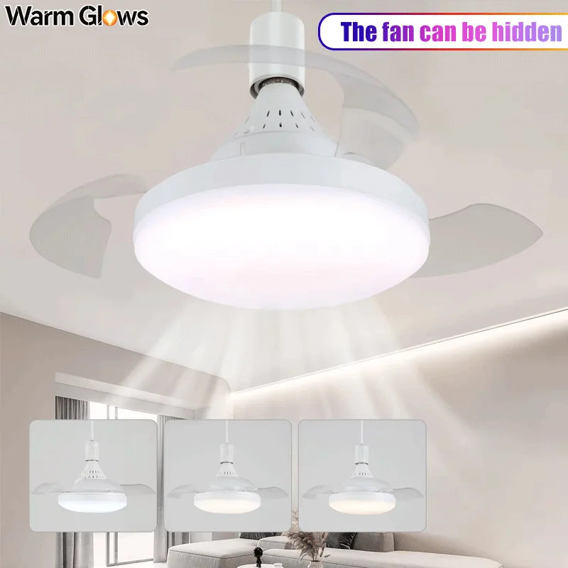 Ceiling Fan With Lighting And Remote Control, Hidden Retractable Blades, Quiet Fan Light, 3 Speeds And Dimmable,white