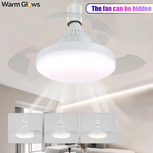 Ceiling Fan With Lighting And Remote Control, Hidden Retractable Blades, Quiet Fan Light, 3 Speeds And Dimmable,white