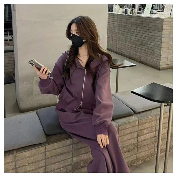 Pant Sets Two Pieces Hooded Hoodies Matching Sets Zipper Sweatshirts Long Sleeve Loose Drawstring Straight Pants Casual