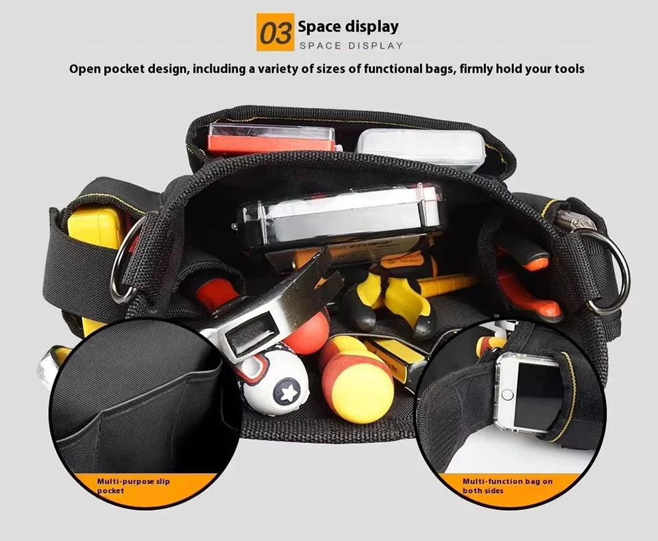 Tool Pouch - Electrician Tools Bag,Multic Pockets Tool Belts Pouches with Cover ,Thickened Oxford Cloth Belt Bag Pouch Bag WH018