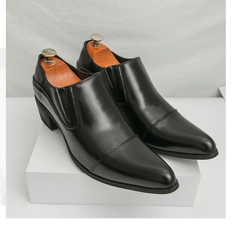 Black/Brown High-heeled Men's Shoes High-quality Dress Shoes Leather Non-slip Business Party Wedding Height Increase Men Loafers