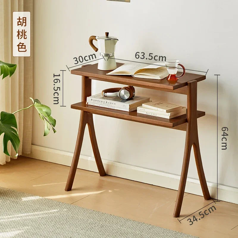 Walnut Solid Wood Middle Ancient Style Sofa Corner Shelf Narrow Cabinet Floor Bookshelf for Small Living Room Storage