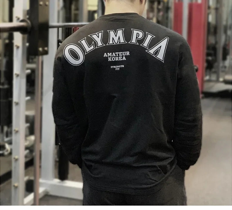 Men's Cotton Casual Long Sleeve T-shirt Man Gym Fitness Sweatshirt O-Neck Running Training Tops Male Workout Clothing Undershirt