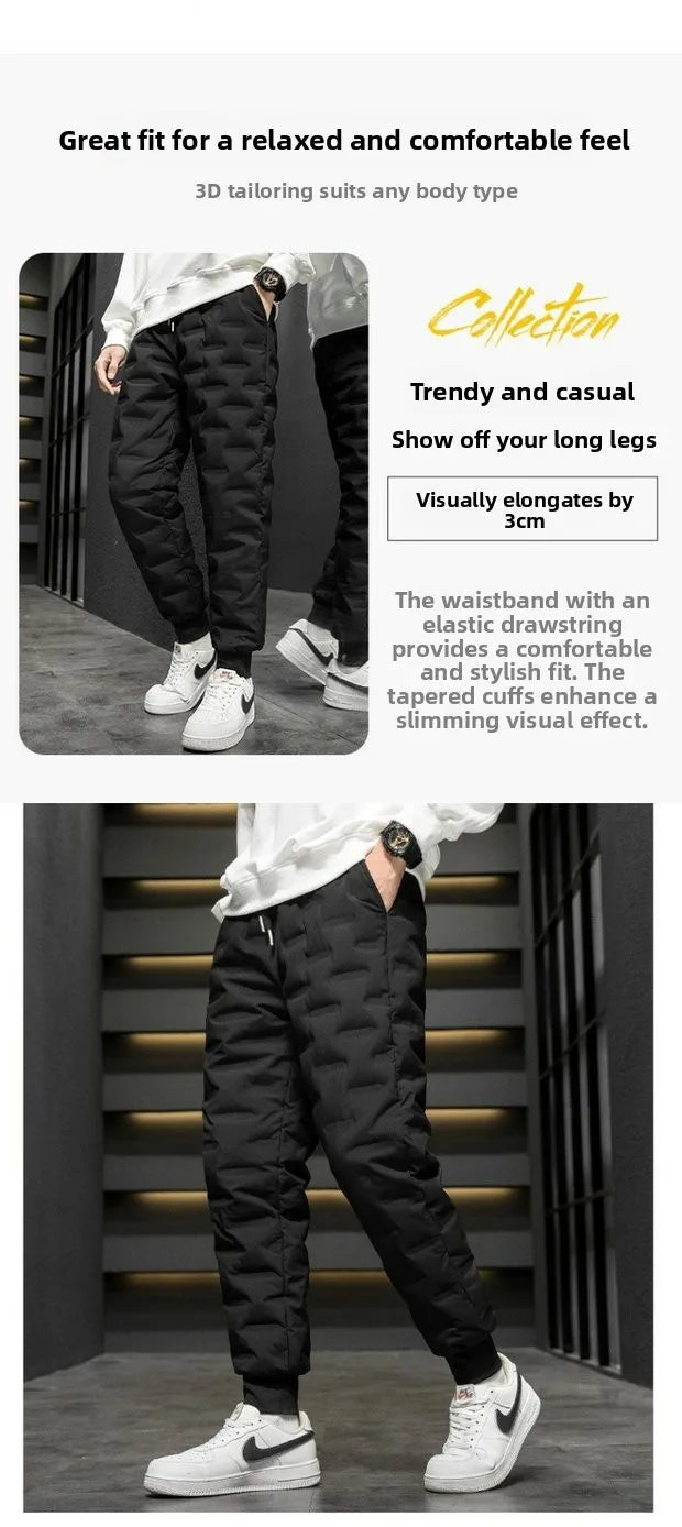 Men's Fleece Lined Thickened Windproof Cotton Pants Large Size Loose Casual Trousers Waterproof Drawstring Warm Lamb Velvet