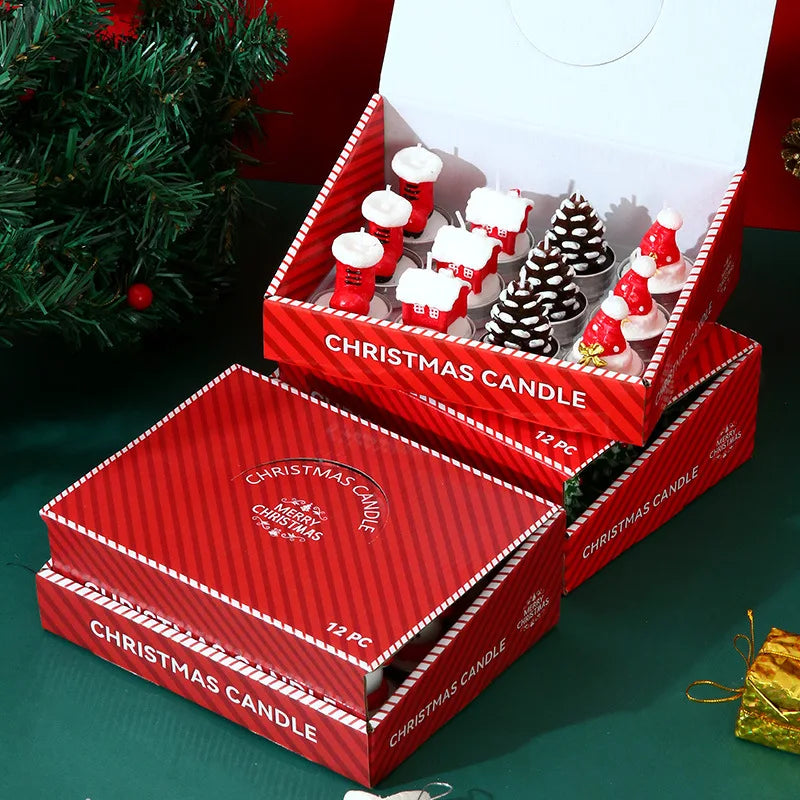Christmas candle set, old man tree, snowman, celebration, romance, decorative item, candlelight dinner, Christmas Eve