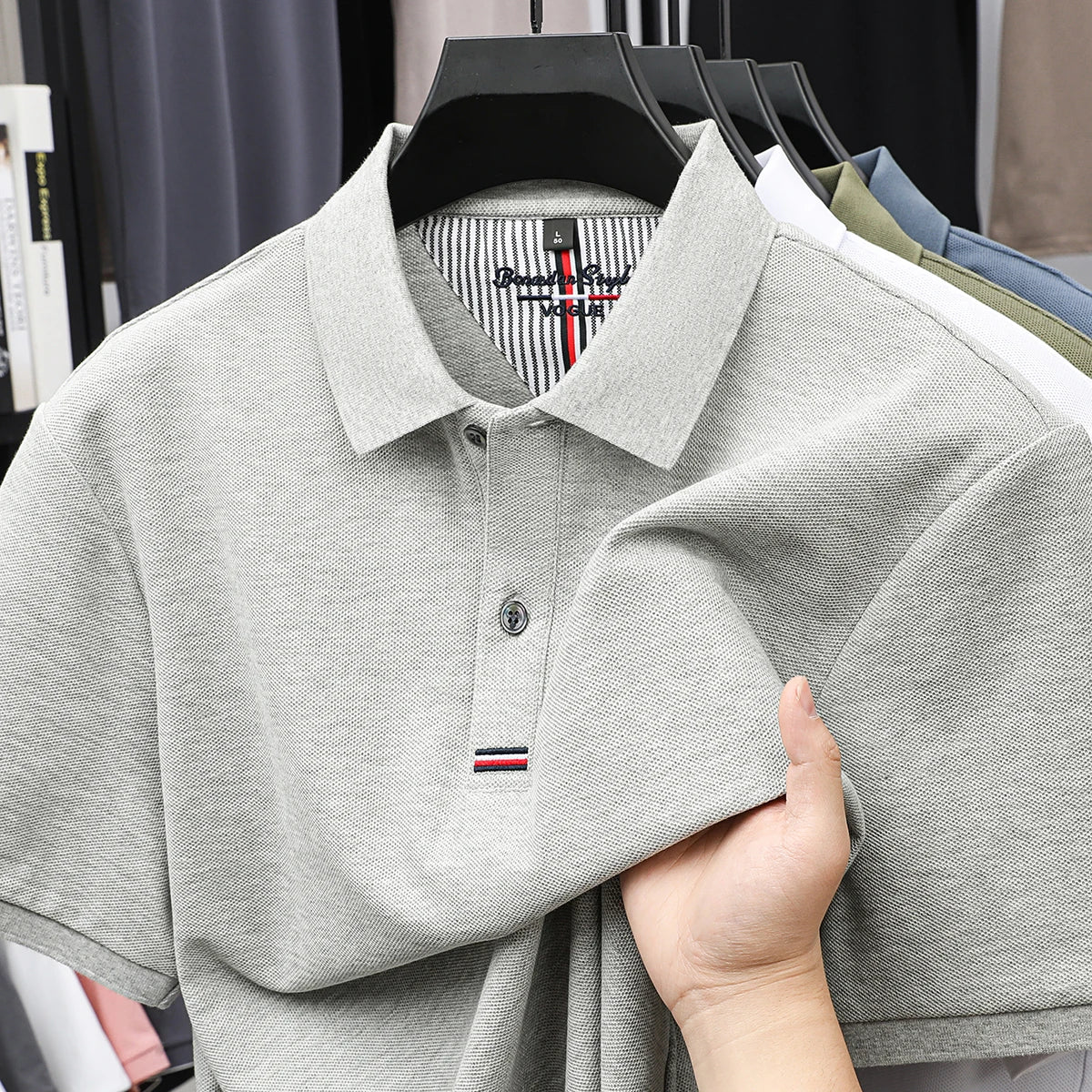 100% pure cotton T-shirt summer new men's fashionable short sleeve comfortable breathable polo shirt exquisite solid color top