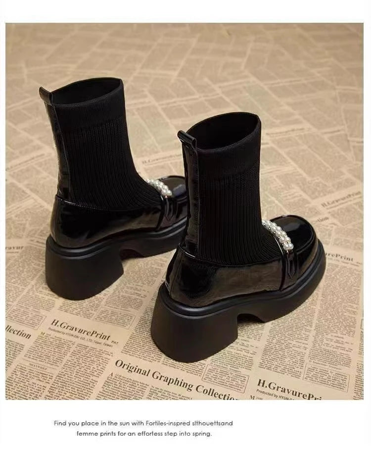 Booties for Women Autumn and Winter 2025 New Velvet High Heel Foreign Style Skinny Boots Small Person Thick Heel Platform Sole