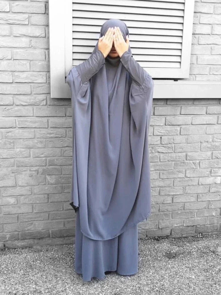 15 Colors Eid Hooded Muslim Dress Set Women Hijab Dress Prayer Garment Islamic Abaya Long Khimar Ramadan Gown Abayas Skirt Suit