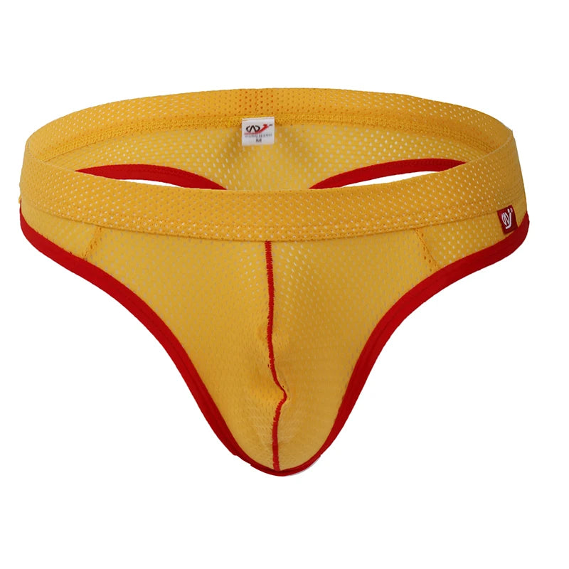 Men's Low Waist Thongs Breathable Nylon Mesh T Briefs Comfortable Underwear