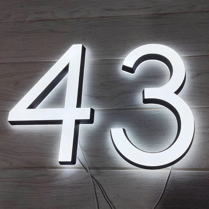 Custom LED House Number Outdoor Waterproof 3D Acrylic Illuminated House Sign Modern Residential Door Plates Lighted House Number