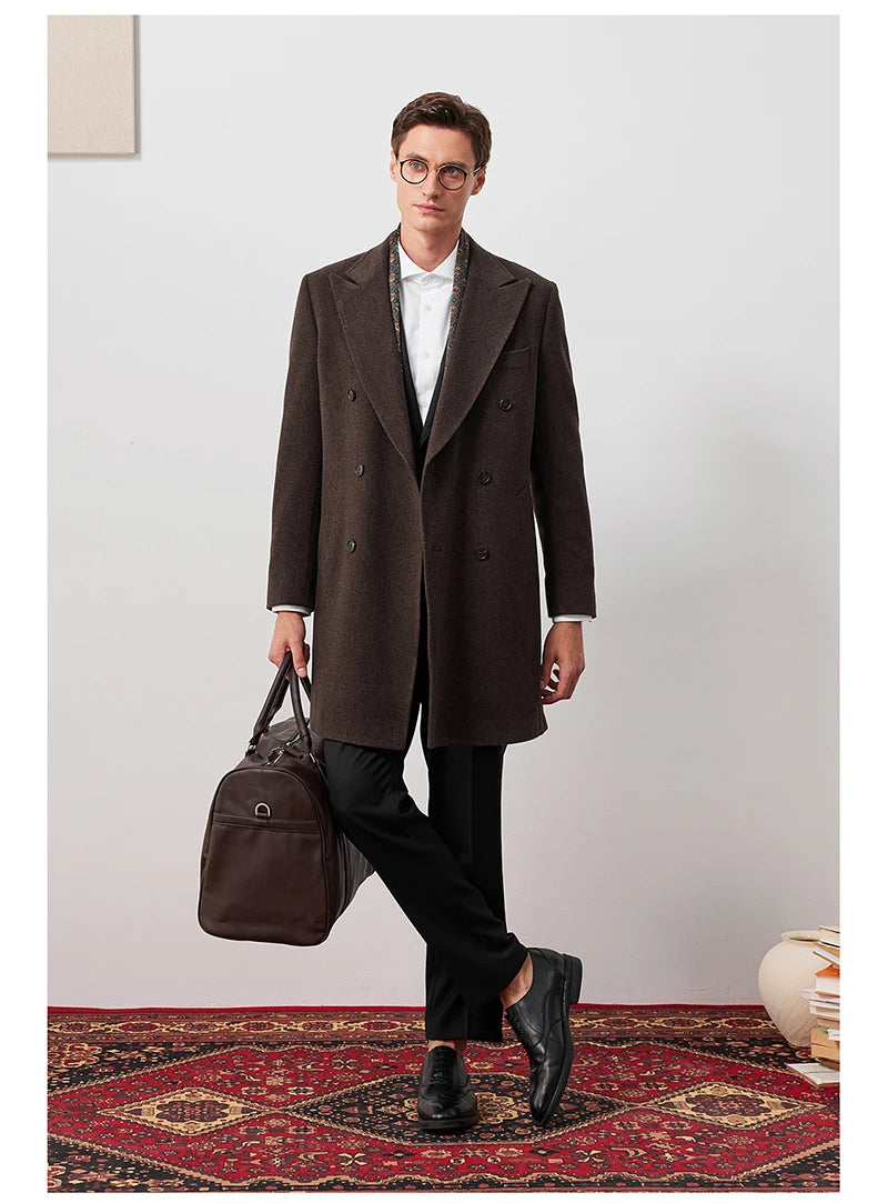 High-end 100% Double-sided Wool Men's Coat with a Suit Collar - Classic Style, Elegant Outfit for Business Casual Wear, Soft
