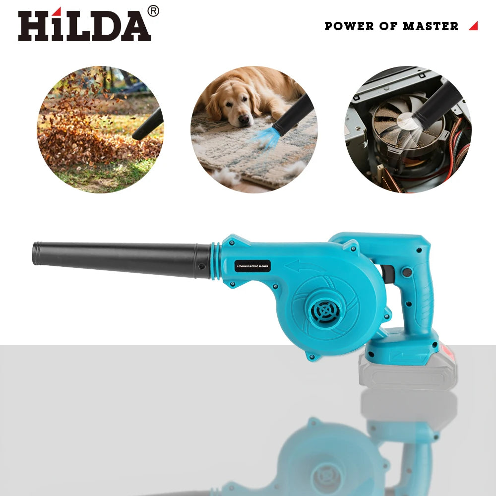 HILDA Cordless Electric Blower Blue Turbo 2-in-1 Blowing And Suction Machine Handheld Leaf Vacuum Cleaner For Makita 18V Battery