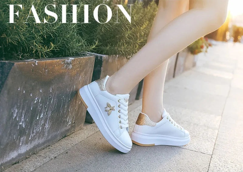 Mujer Women Platform Shoes High Quality Little bee Soft-sole Casual Shoes Female Skatboard Shoe Outdoor No Slip Walking Footwear