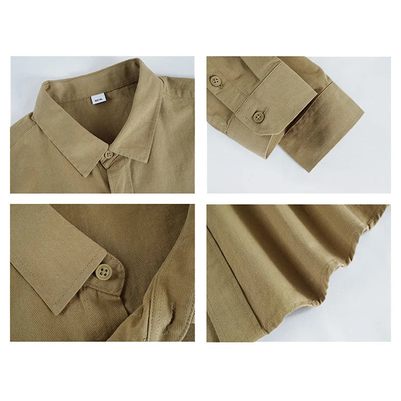 Men's Pure Cotton Simple Casual Long Sleeved Shirt Unisex Solid Color Moisture Wicking Casual, Loose Men's Versatile Shirt