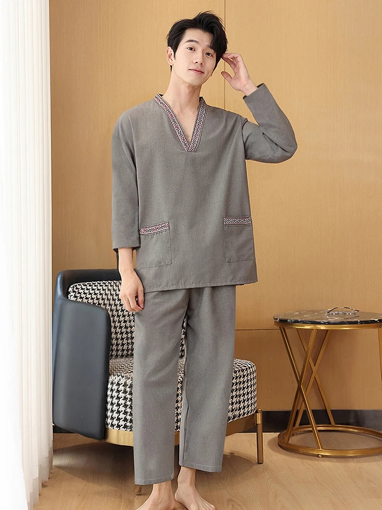 Men's Long Sve Sauna Robe Winter Bathing Suit Health Massage Parlor Foot Bath op St Bathing Clothes Cotton Material