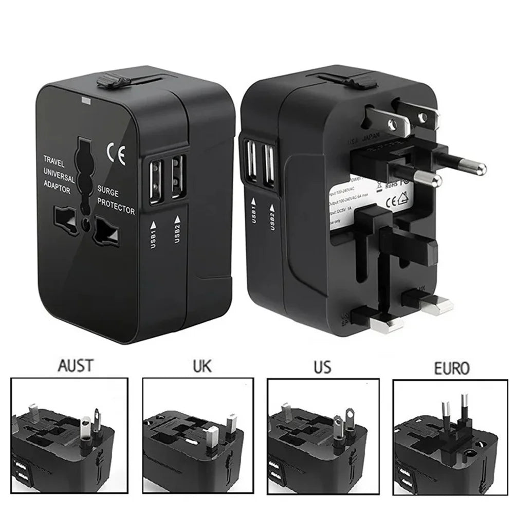 Global Conversion Plug Travel Conversion Socket Dual USB Port EU UK US AU AC Power Charger Universal Adapter Outlet Converter