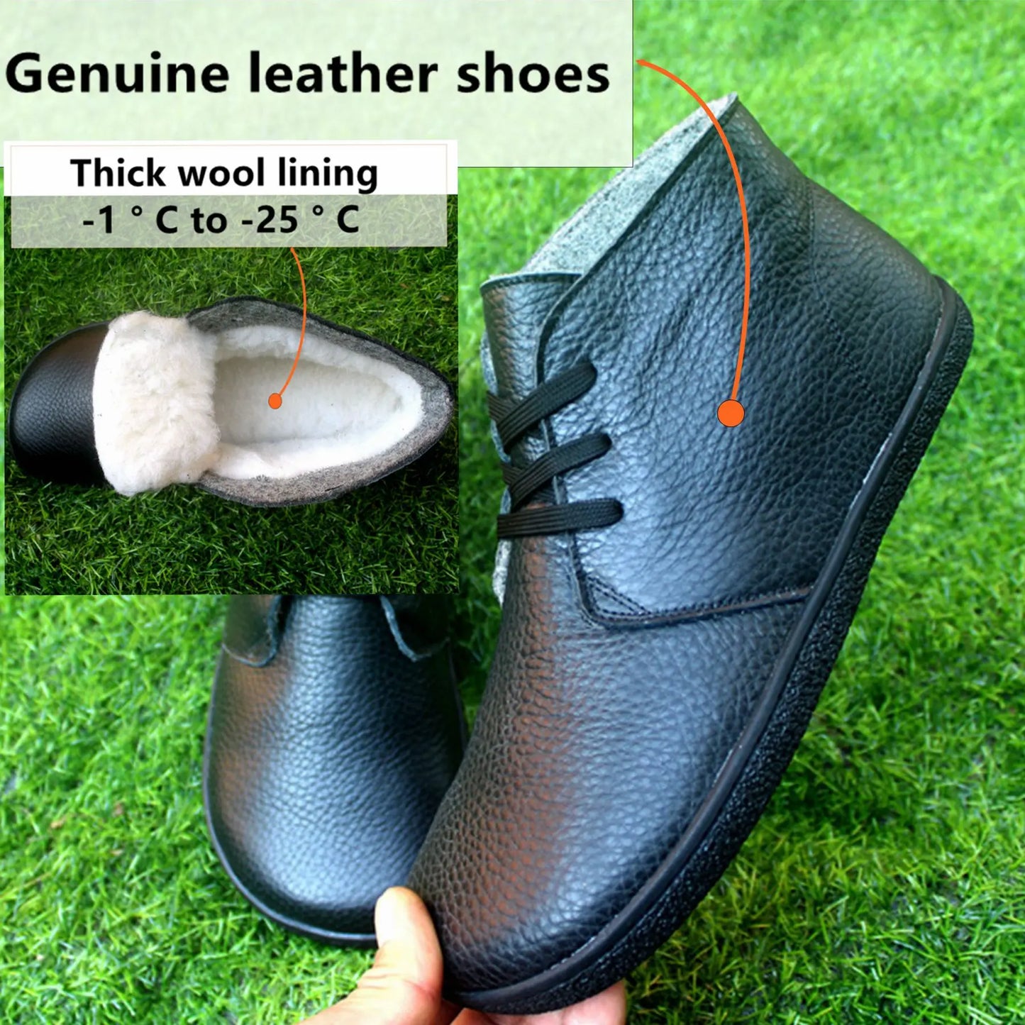 Barefoot Leather Boots With Wool Linning Inside For Women  man Zero Drop Wider Toes Box