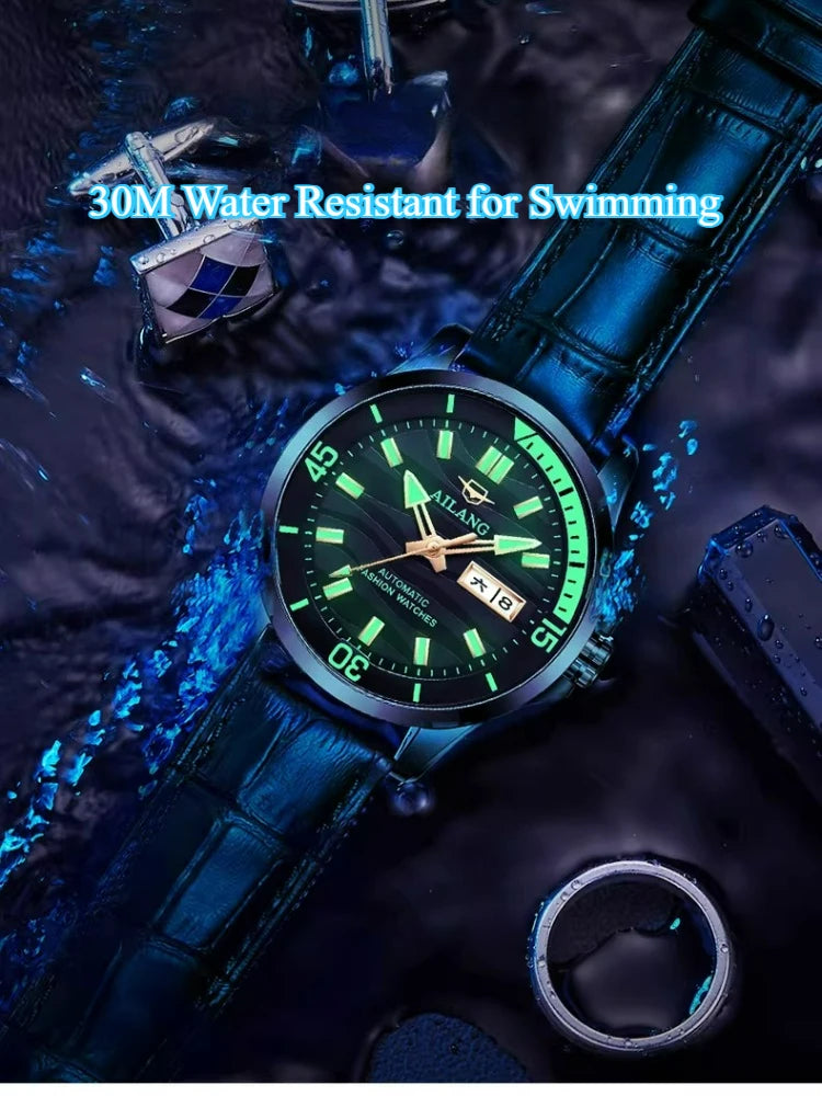 AILANG Men's Automatic Mechanical Watch Luxury Sports Waterproof Multi-Functional Wristwatch with Calendar Fashionable Brand