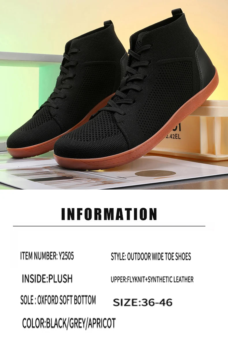 Men's And Women's High Top Barefoot Walking Shoes, Wide Toe Loose Shoes, Suitable For Comprehensive Training In The Gym And Driv