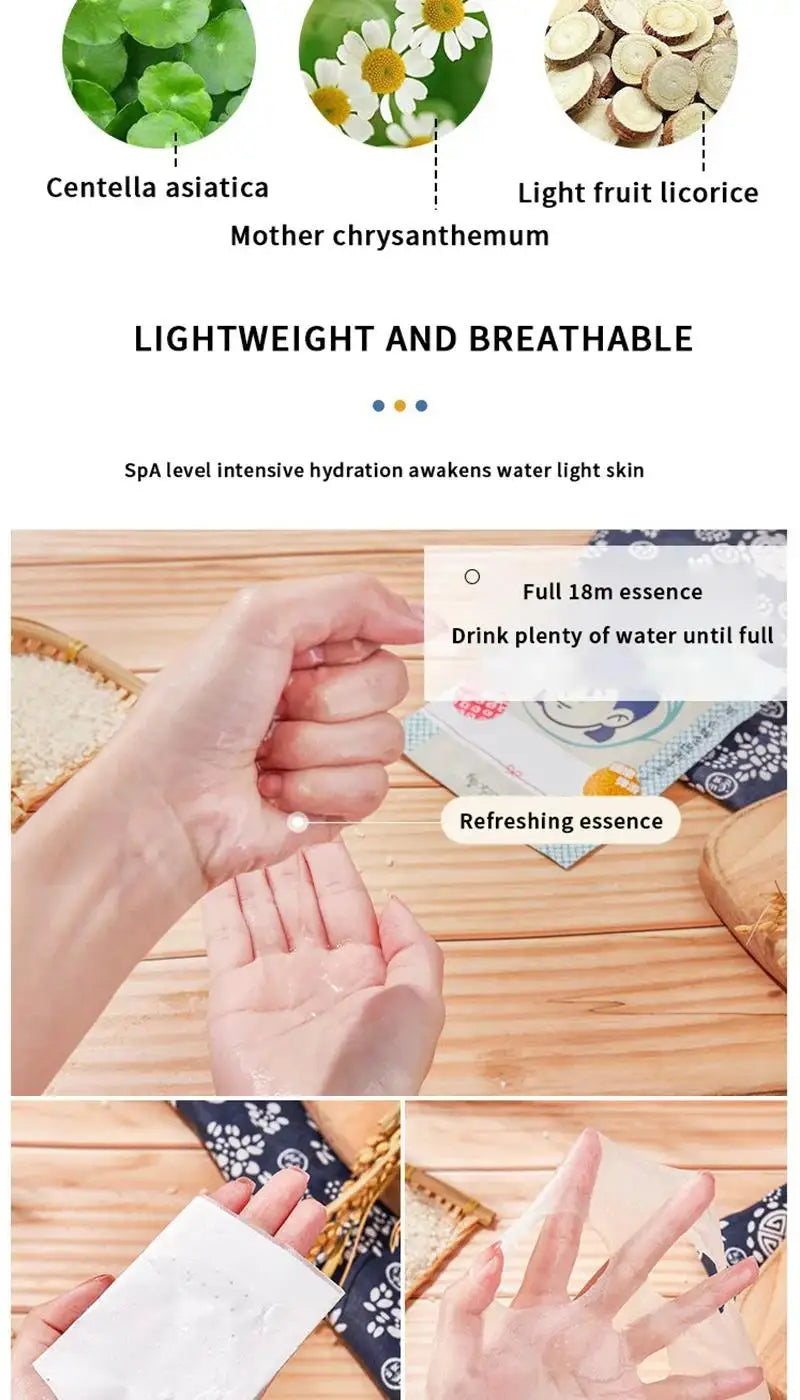 5pcsSkin Care Moisturize Facial Mask Rice Raw Pulp Essence Shrink Pores Oil-Control Anti-Aging Whiten Korean Cosmetics Face Care