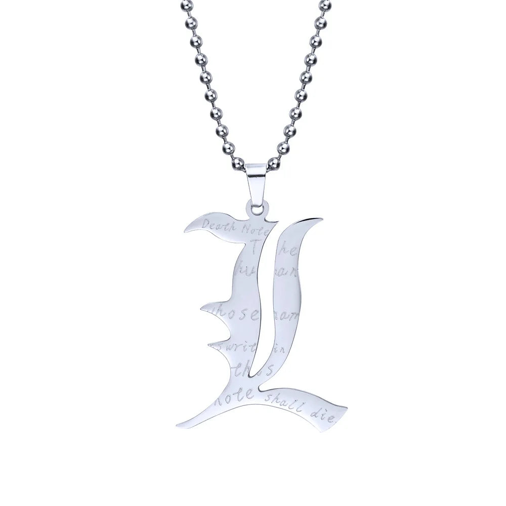 Anime Death Note L Lawliet Necklace Stainless Steel Old English Letter Pendant Beads Chain Necklaces Cosplay Jewelry Gift
