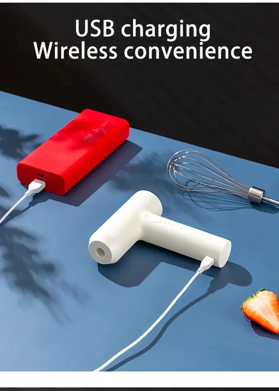 Cordless Hand Mixer One Touch Off Handheld Electric Whisk with 3 Speed Modes Hand Held Egg Beater with 2 Detachable Stir Whisks