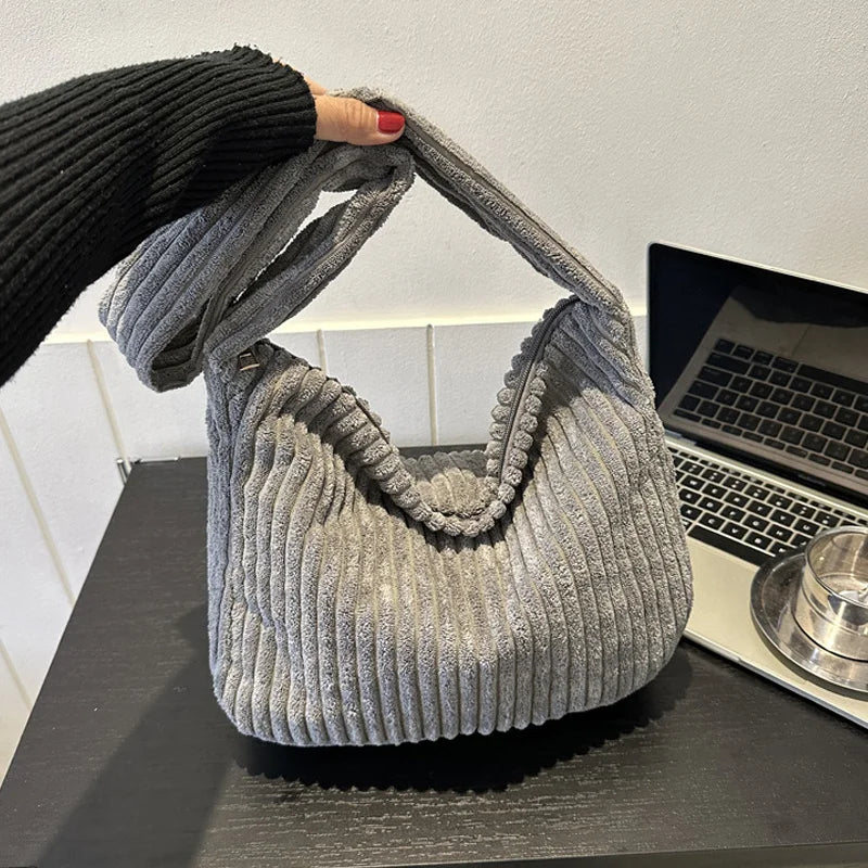 Winter Tote Bag for Women Large Capacity Handbags Casual Shoulder Bags Trend Female Corduroy Shopper Crossbody Bag