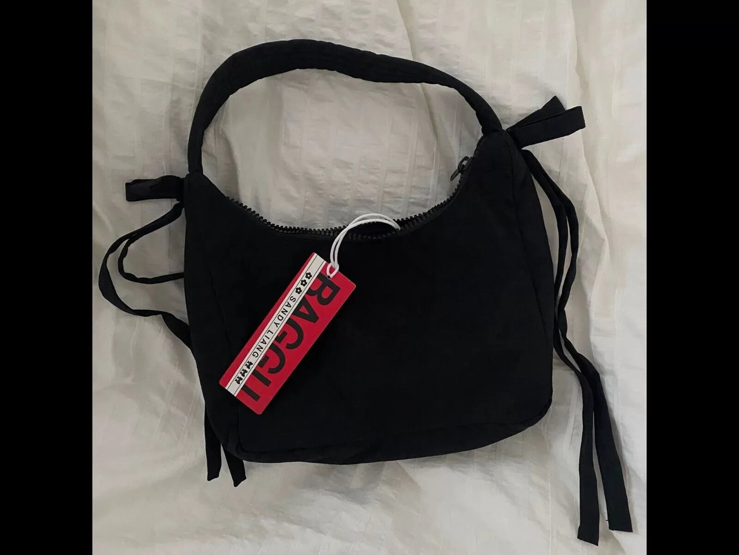 Baggu Bow Handbag Pure Color Underarm Nylon Versatile Women's Bag British Style Casual Zipper Closure Versatile for All