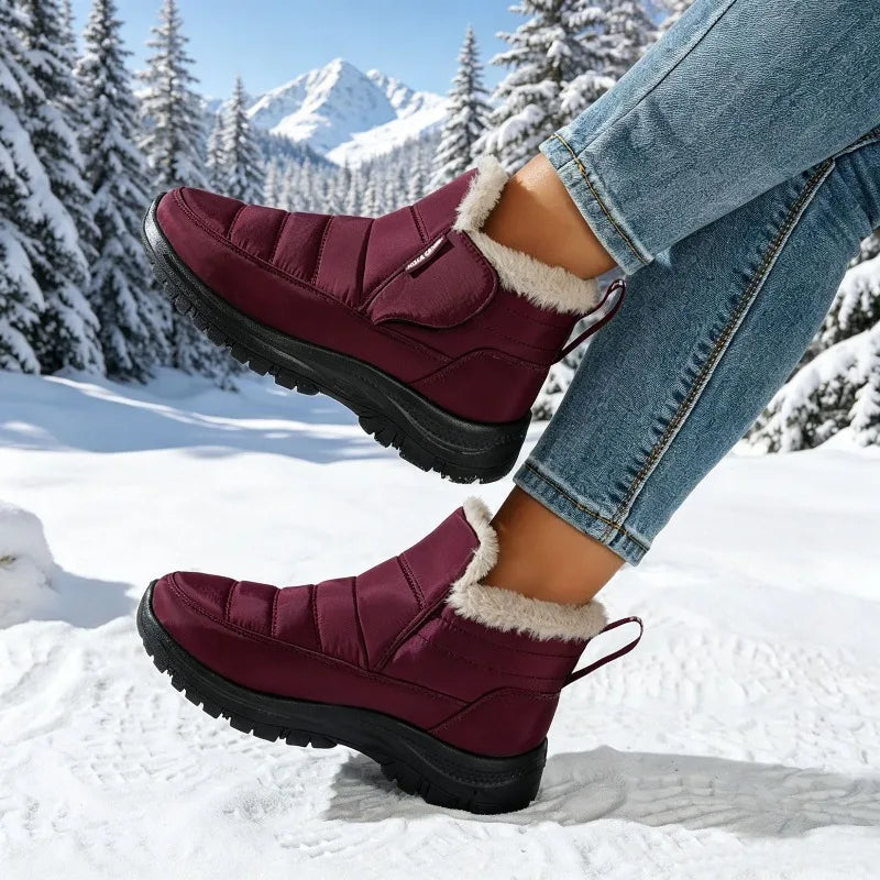 Women Fleece Lined Snow Boots Waterproof Non Slip Thick Sole Zipper Winter Ankle Booties