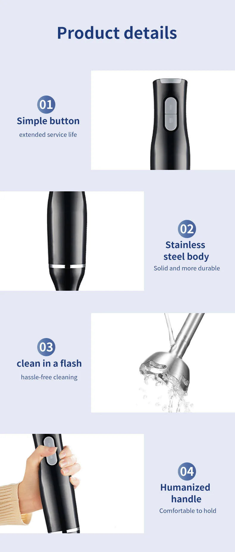 400W Handheld Electric Food Blender 2 Speed Fruit Vegetable Food Mixer Egg Beater Stainless Steel Grinder Home Appliances EU