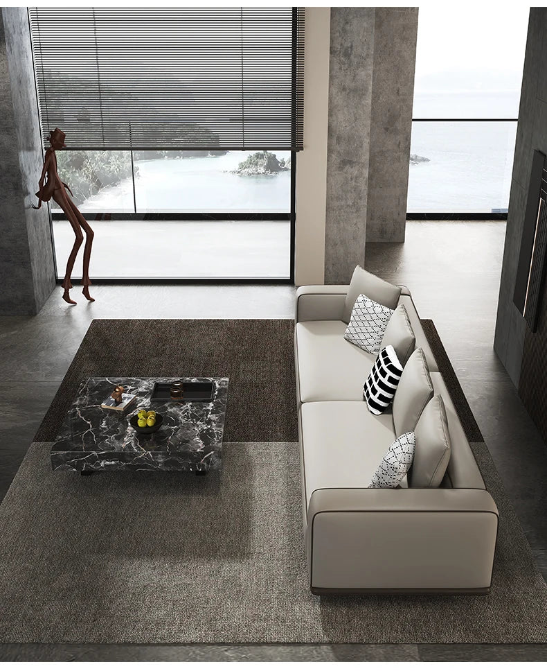 Modern Simple Leather Sofa Living Room Modern Large Flat Floor Large Household Type First Layer Cowhide Inline Tofu Block Sofa