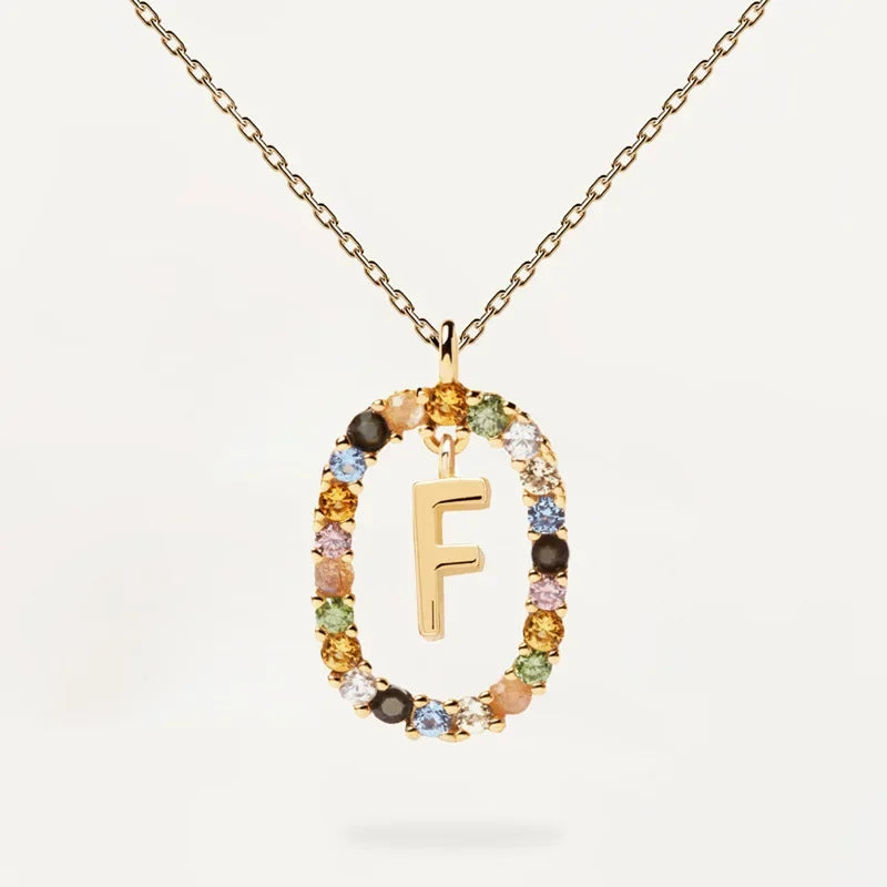 925 Sterling Silver Gold Letters A - Z Initial M S C K Alphabet Pendente Long Chain Necklace Say My Name Fine Jewelry