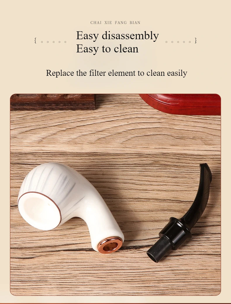 9mm Flue Ceramic Bent Smoking Pipe Portable and Washable Pipe With Built-In Filter Element