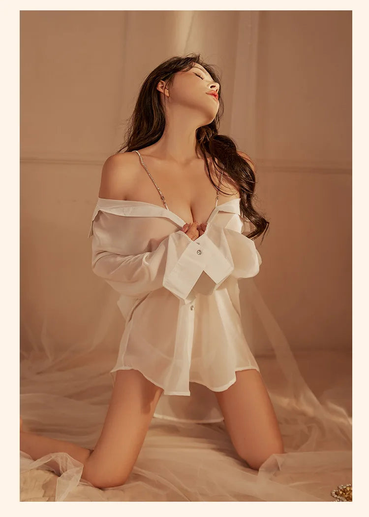 Lingeries Sexy Femme Secretariat White Shirt Large Transparent Office Girl Sexy Lingerie Erotic Woman Cosplay Role Play Outfit