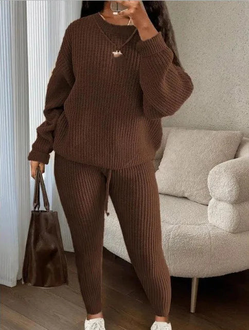 Fashion Casual Knitted Suits Long Pants Suits Women's Woolen Suits New Fashion Elegant Casual Solid Two Piece Outfits Woman