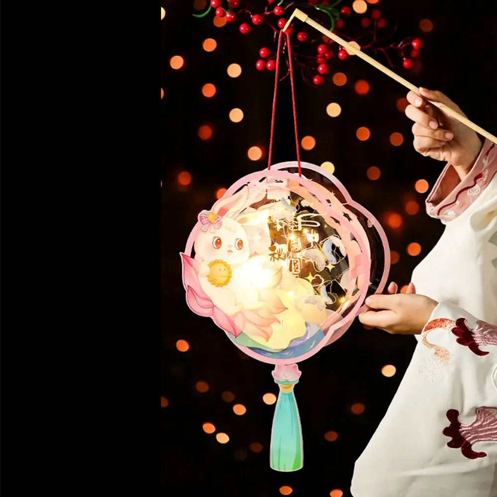 Luminous Mid-Autumn Festival Lantern DIY Handmade with LED Light Rabbit Lantern Chinese Style Glowing Handheld Luminous Lantern