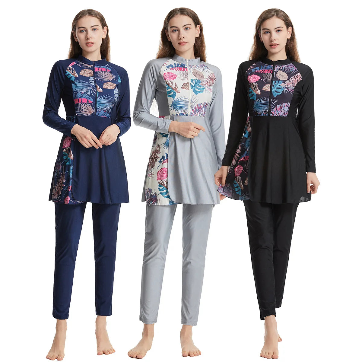 Elegant Islamic Women Swimsuits Long Sleeved Bodysuits+skirt+hat 3pcs Bathing Swimming Suit Muslim Sexy Girls Beachwear S-xxxl