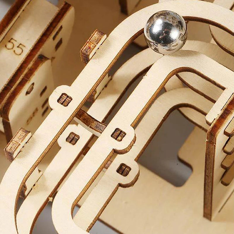 1Set Marble Run Kit 3D Wooden Spiral Plank Road Puzzles Electric Catapult Track Device Mechanical Model Assembly Gift For Kids
