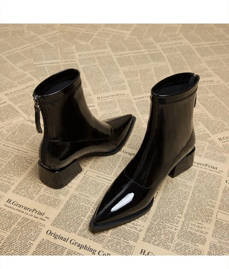 Women Ankle High Heels Chelsea Boots Pointed Toe Shoes  Designer Pumps Winter 2024 New Brand Shoes Women Motorcycle Boots