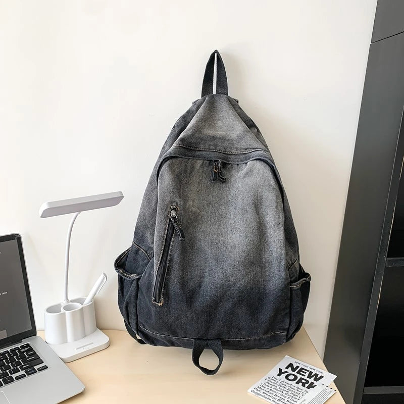 Men's and Women's Backpacks, Student School Bags, Large-Capacity Washed Denim Bags