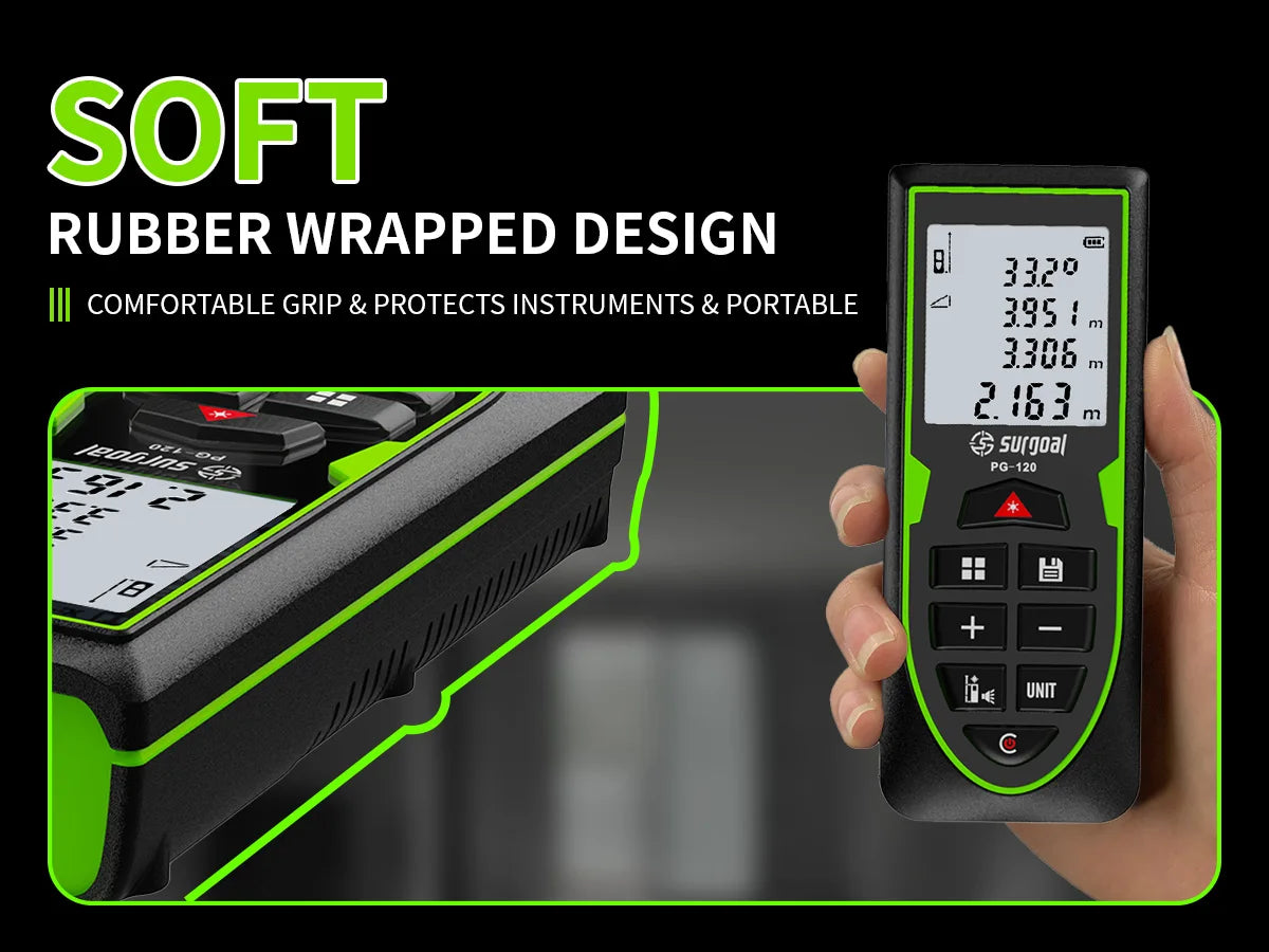 SG SURGOAL 120m Green Laser Rangefinder with Digital Level Rechargeable Laser Distance Meter Tape