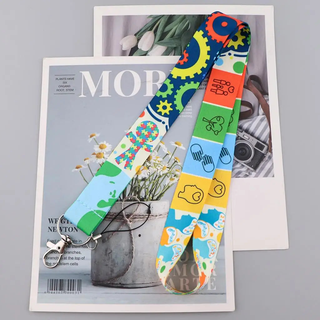 Autism Awareness Puzzle Mobile Phone Neck Strap ID Card Rope Lanyards For Card USB Badge Gym Holder Key Chain Camera Rope