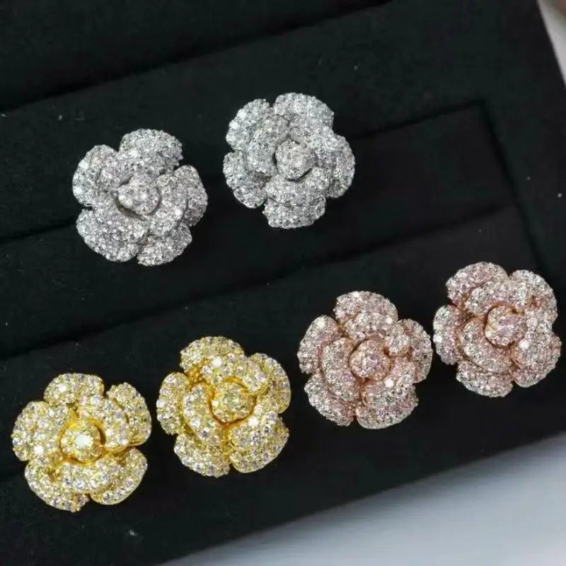 Sterling SILVER Stud Earrings for Women Rose Flower Designer Luxury Original Earring Real Money