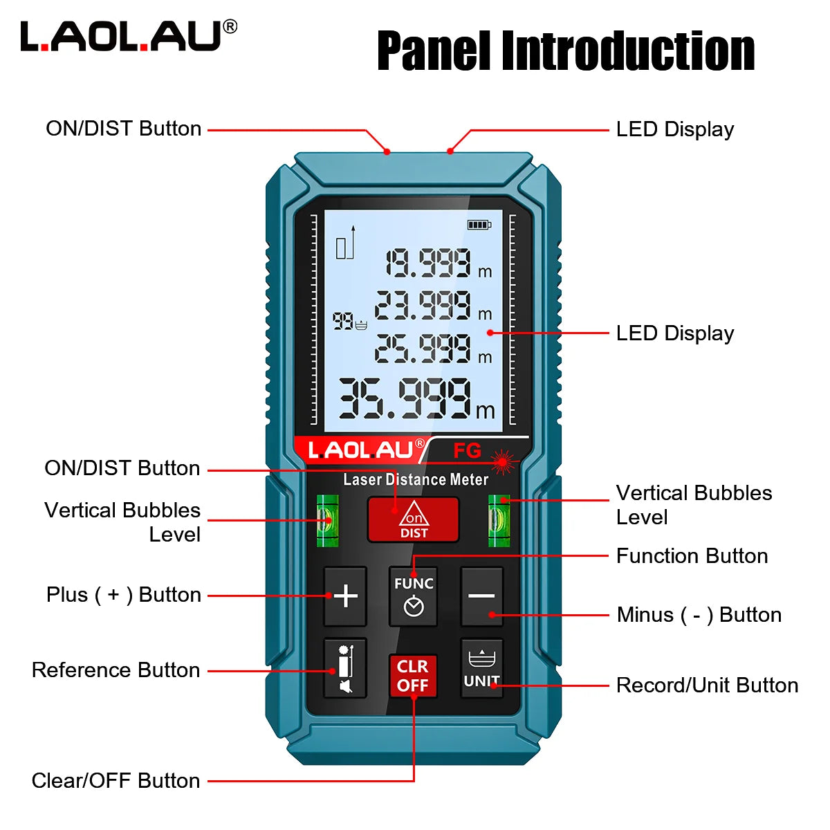 Laser Meter Digital Tape Timer Trigger Measure Tools 50m 100m 150m Laser Distance Meter Bubble Level Handheld Laser Rangefinder