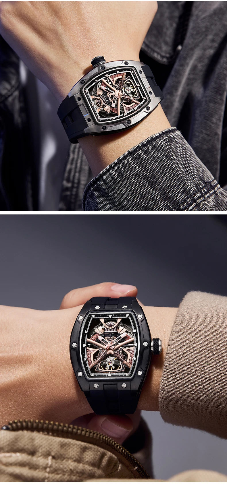 Automatic Movement Mechanical Watches for Men Fashion Black-warrior Hollow High Quality Waterproof Mens Watch Reloj Hombre