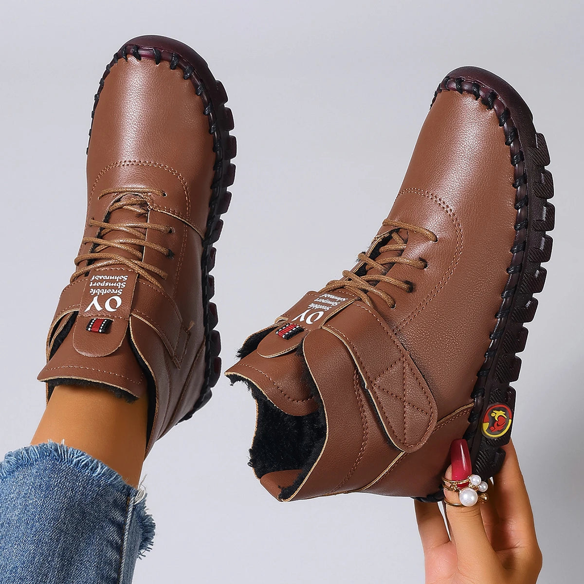 Women Boots Fashion Handmade Cotton Shoes Women Luxury Casual Thickened Warm Mom Shoes Solid Soft Comfortable Flat Ankle Boots