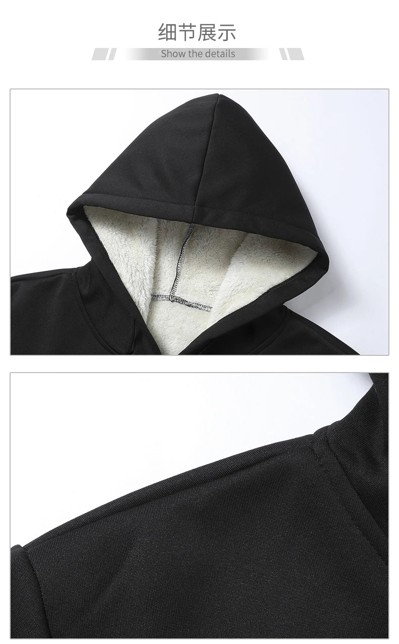 Winter Lambswool Men's Sets Thickened Fleece Sweatshirt Suit Men's Two-piece Hooded Tracksuit Men Sweatshirts Eu Sizes XS-2XL