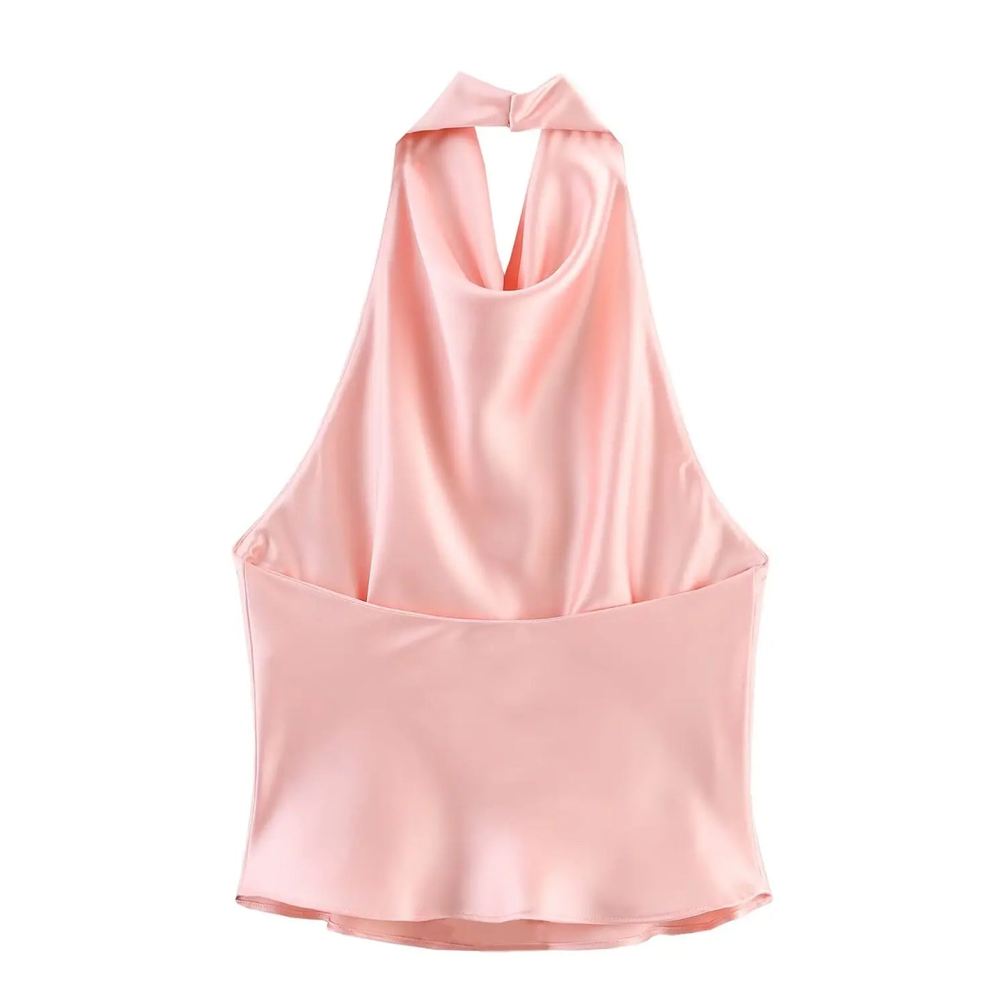 HH Women Summer Sexy Sleeveless Backless Vest Top Female New Fashion Solid Chic Neck Halter Button Pleated Design Slim Top