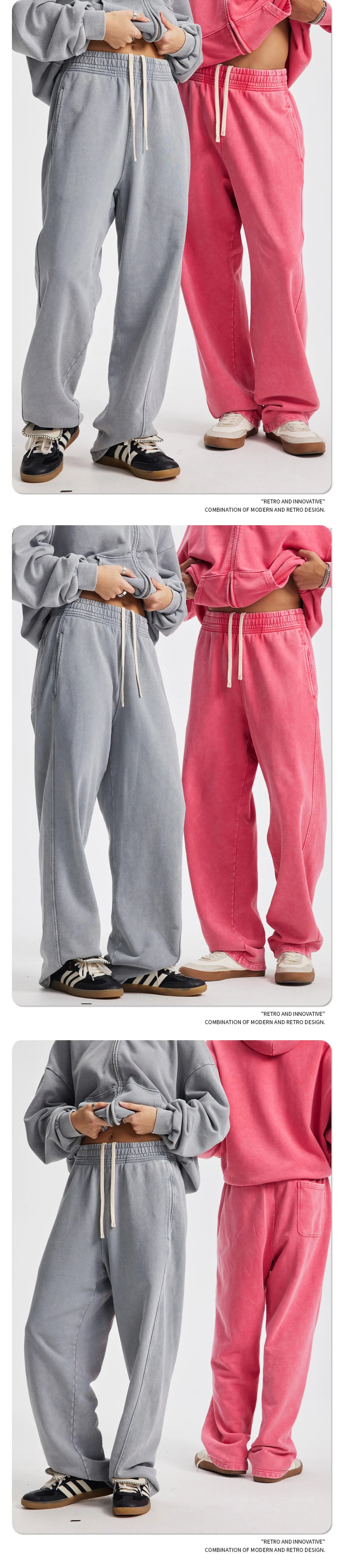 Retro Wax Printing Acid Washed Sweat Pants Distressed Personalized 100% Cotton Mens Sweatpants Athletic Drawstring Jogger Pants